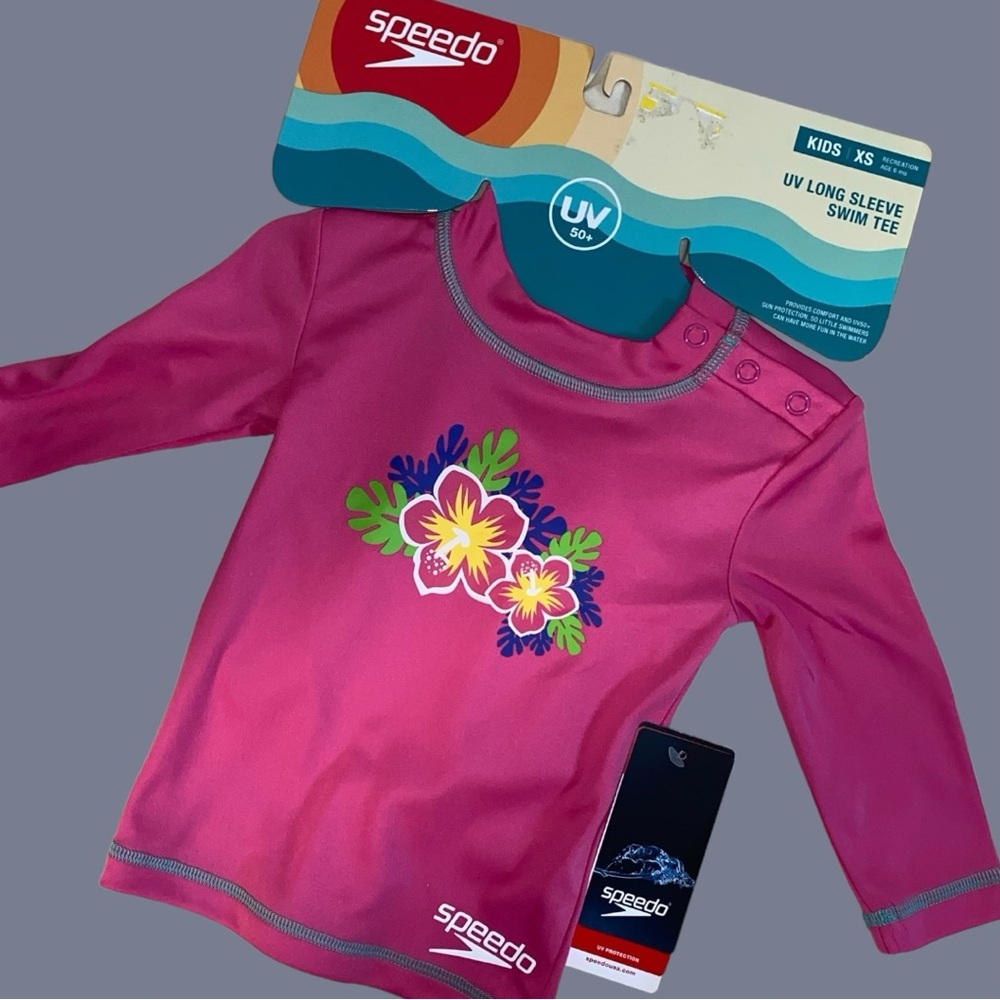SPEEDO UV LONG SLEEVE PINK FLORAL SWIM TEE•UPC 50+• SIZE XS(6 MONTH INFANT) •NWT